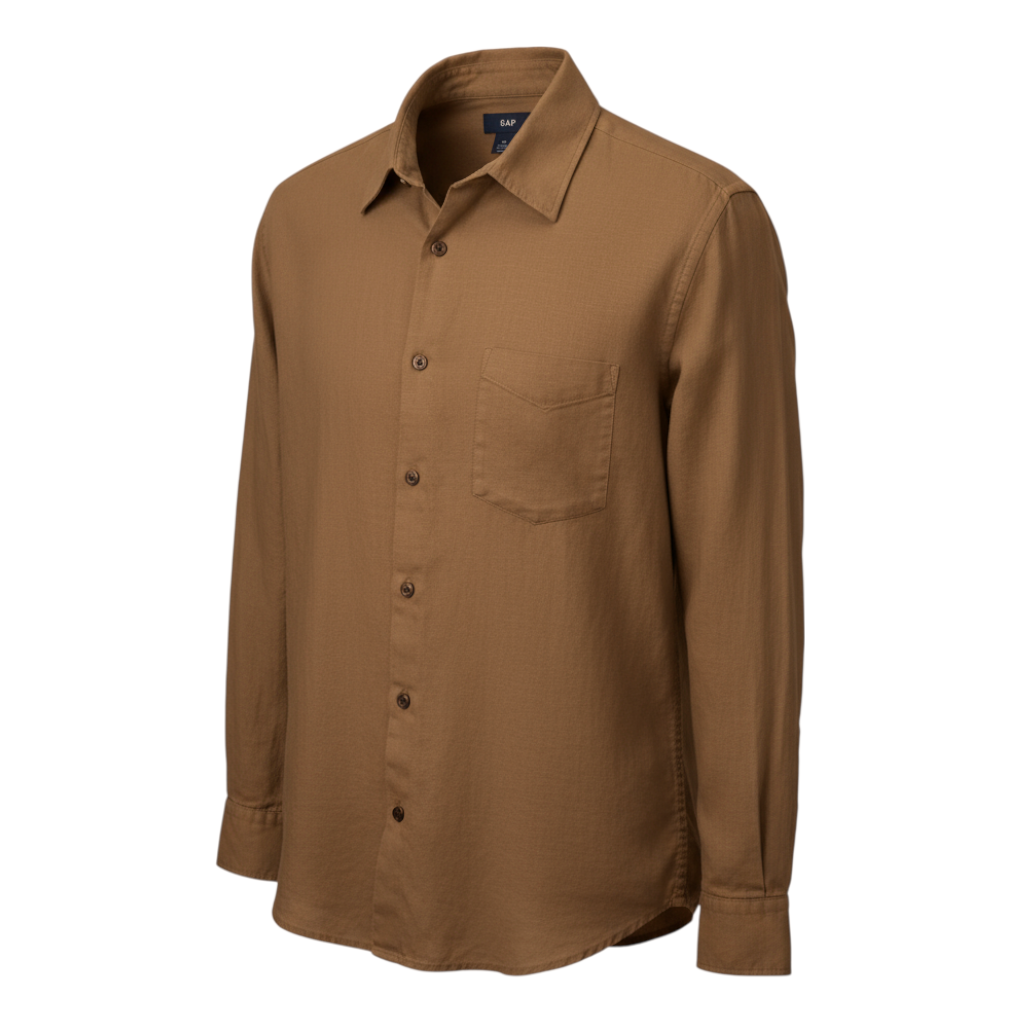 GAP Mens Khaki Brown Linen Long Sleeve Shirt Size L