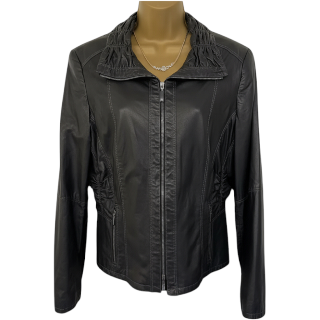 Gerry Weber Vintage Black Leather Jacket UK 14