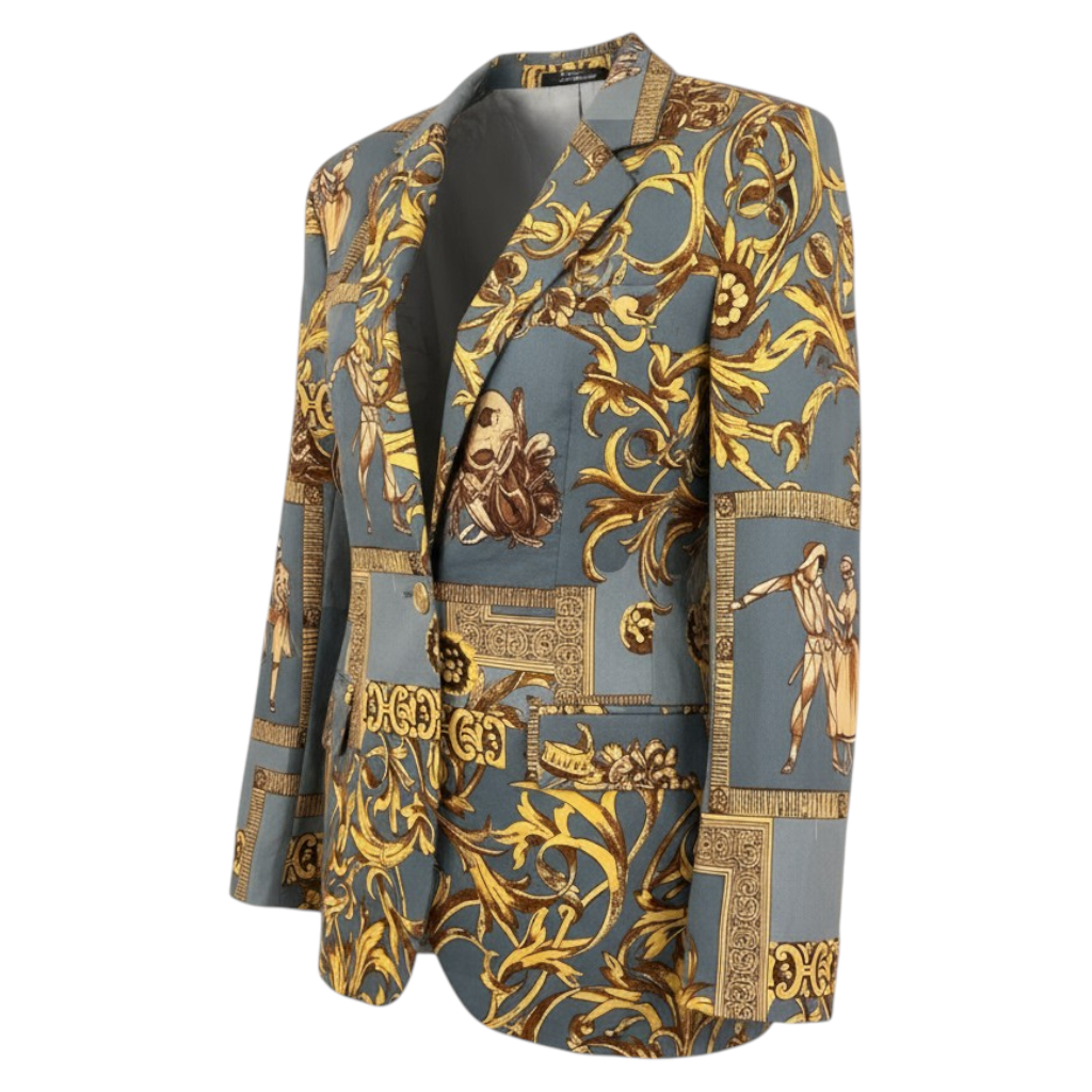 Gianni Versace Iconic Vintage Blue Mustard Cotton Jacket UK 12/14