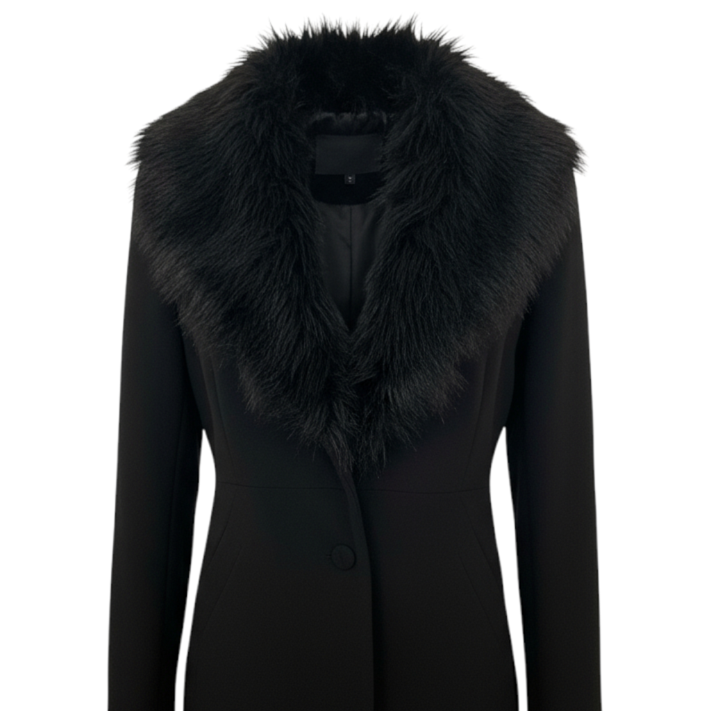 Great Plains Black Fur Collar Coat Size L UK 14