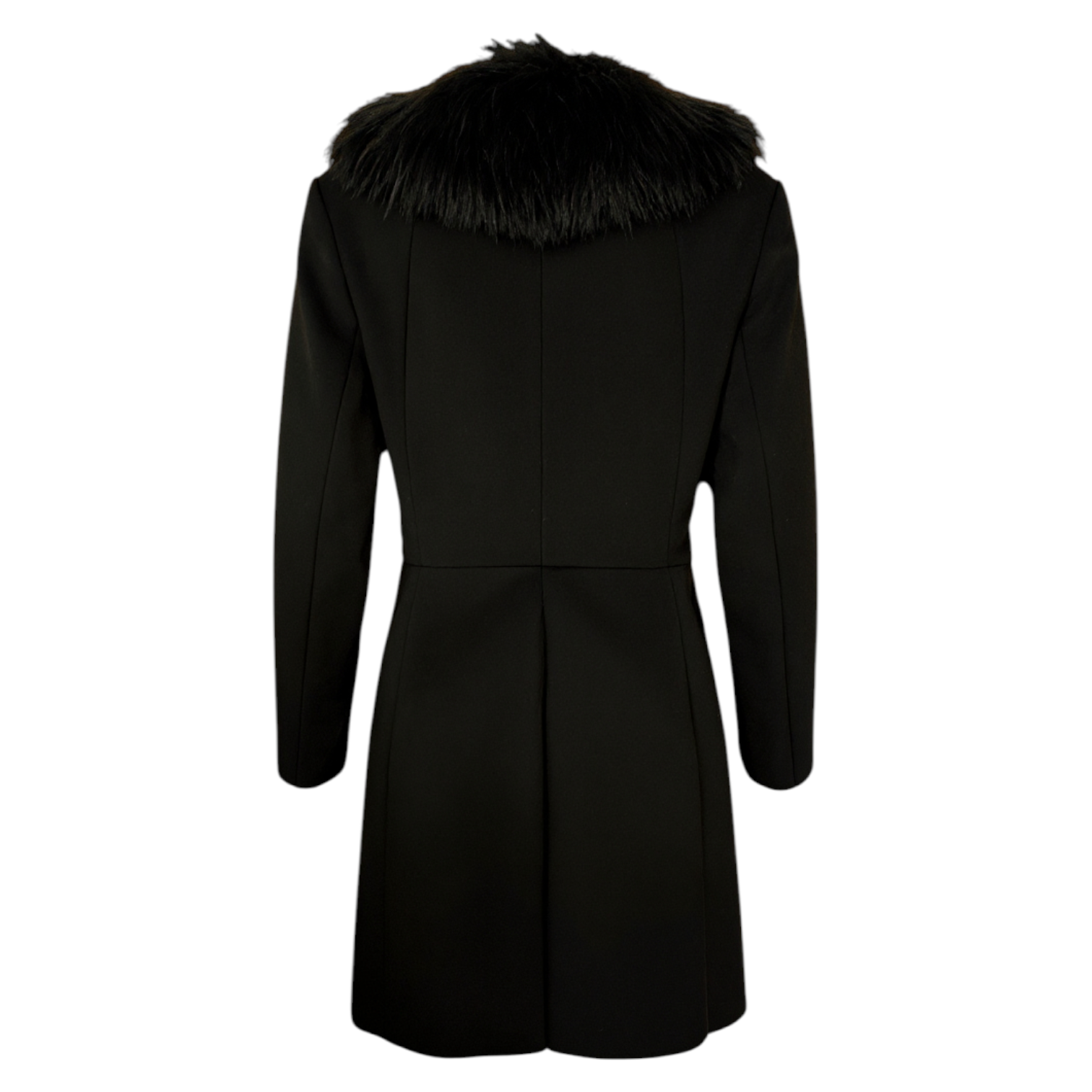 Great Plains Black Fur Collar Coat Size L UK 14