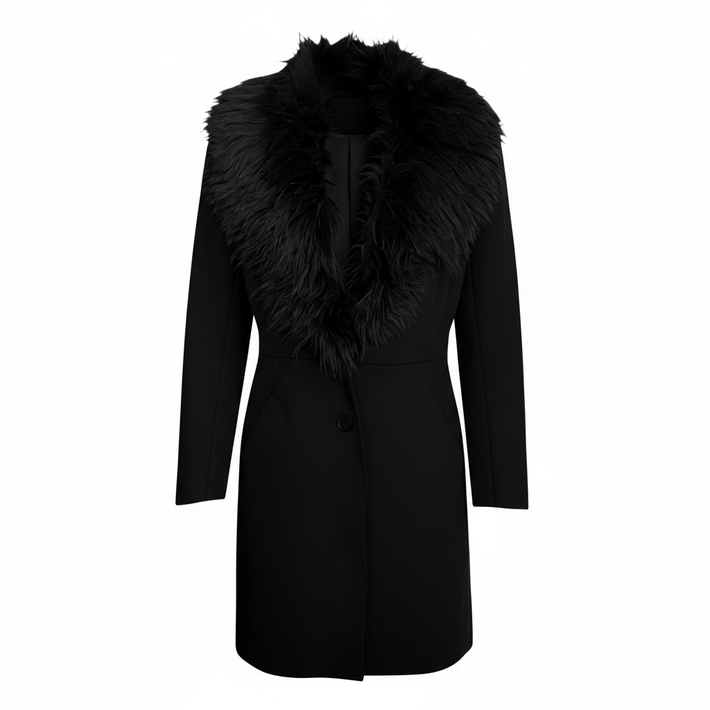 Great Plains Black Fur Collar Coat Size L UK 14