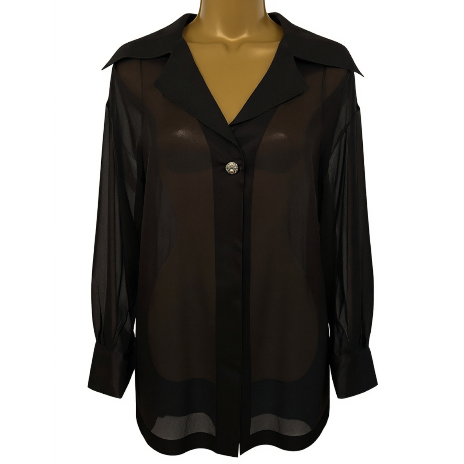 Guy Laroche Rare Vintage Black Sheer Silk Shirt UK 12
