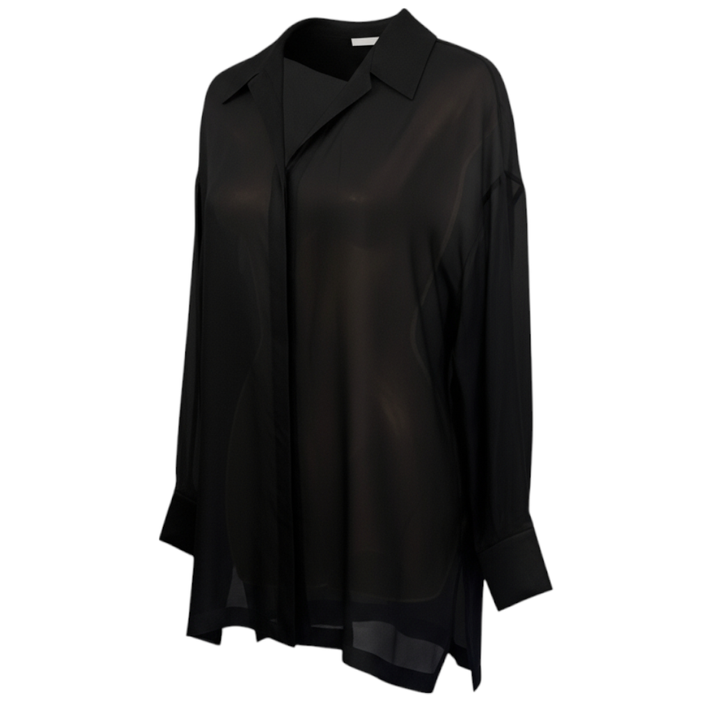 Guy Laroche Rare Vintage Black Sheer Silk Shirt UK 12