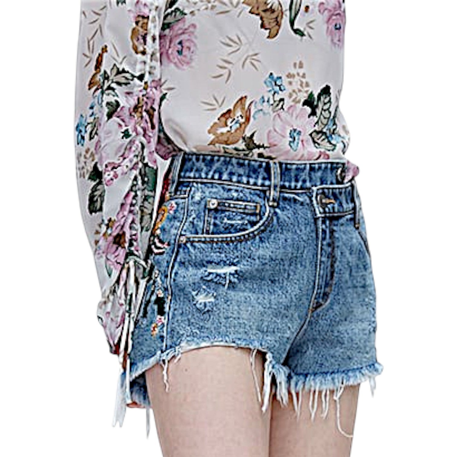 Miss Sixty Cream Chiffon Floral Long Sleeve Top UK 8