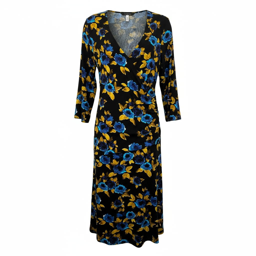 Joe Browns Black Blue Yellow Floral Jersey Dress UK 20