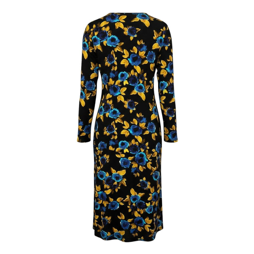 Joe Browns Black Blue Yellow Floral Jersey Dress UK 20