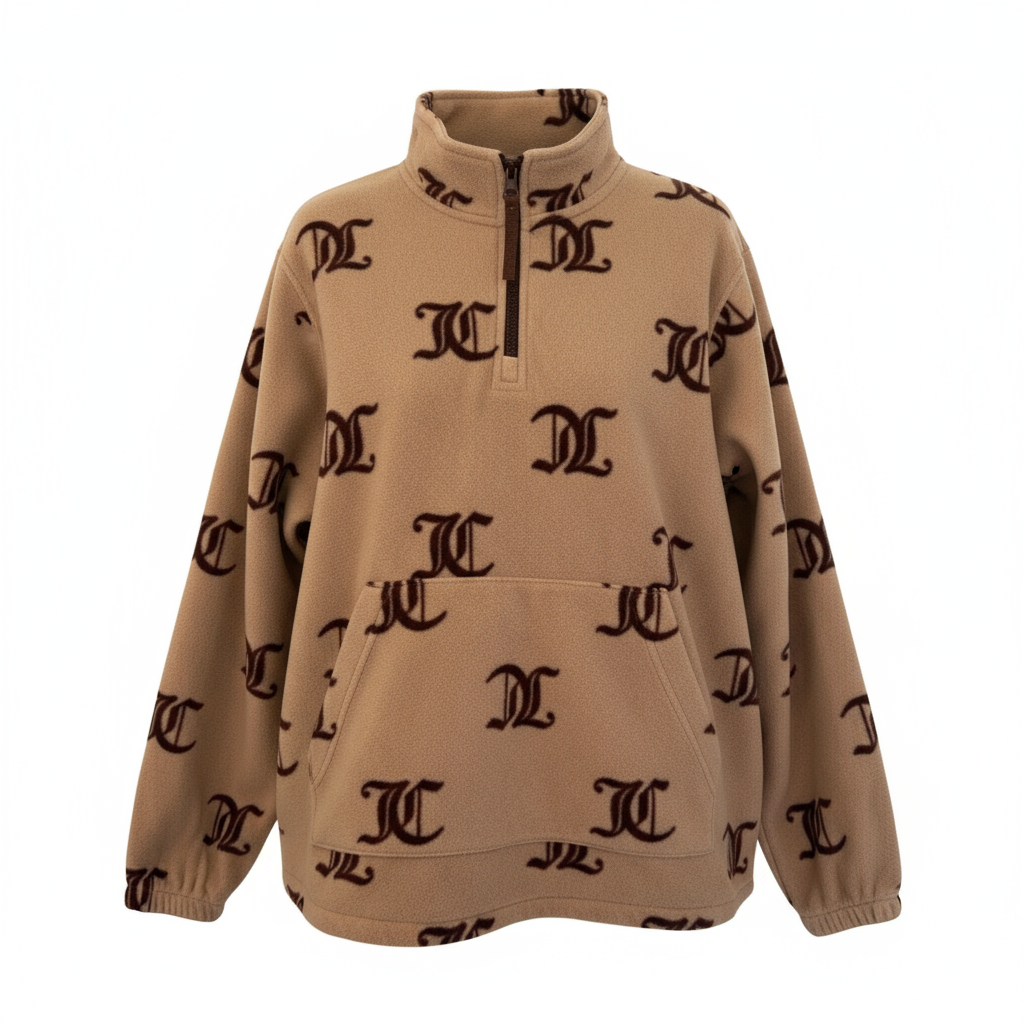 Juicy Couture Beige Brown Soft Fleece Zip Neck Top UK 12
