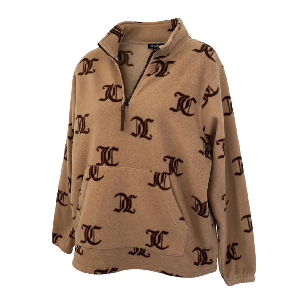 Juicy Couture Beige Brown Soft Fleece Zip Neck Top UK 12