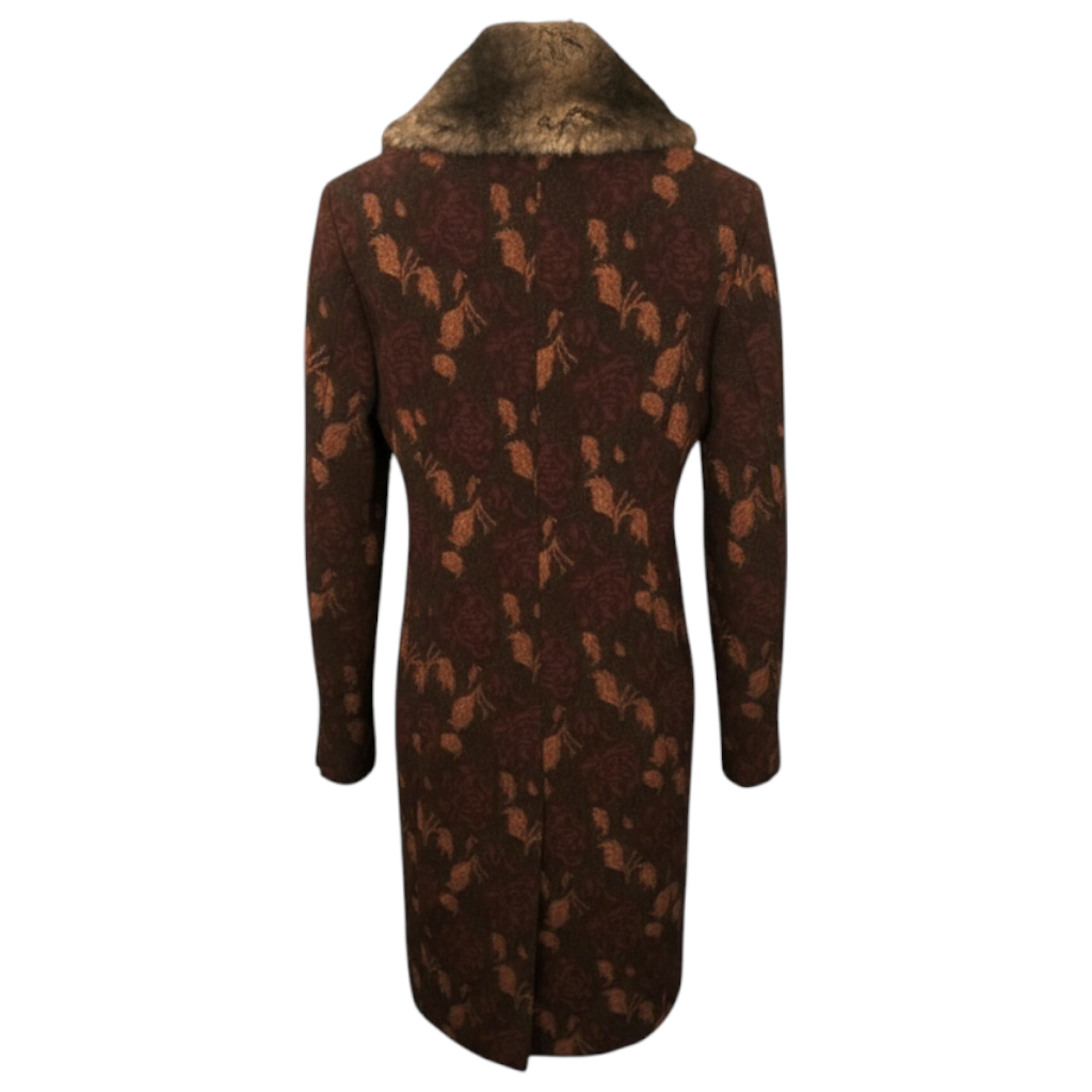 Karen Millen Vintage Floral Brocade Faux Fur Collar Coat UK 8