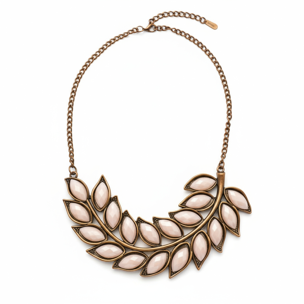 Creamy Peach Leaf Pattern Collar Statement Necklace