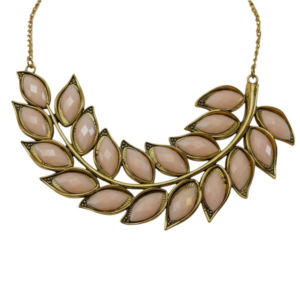Creamy Peach Leaf Pattern Collar Statement Necklace