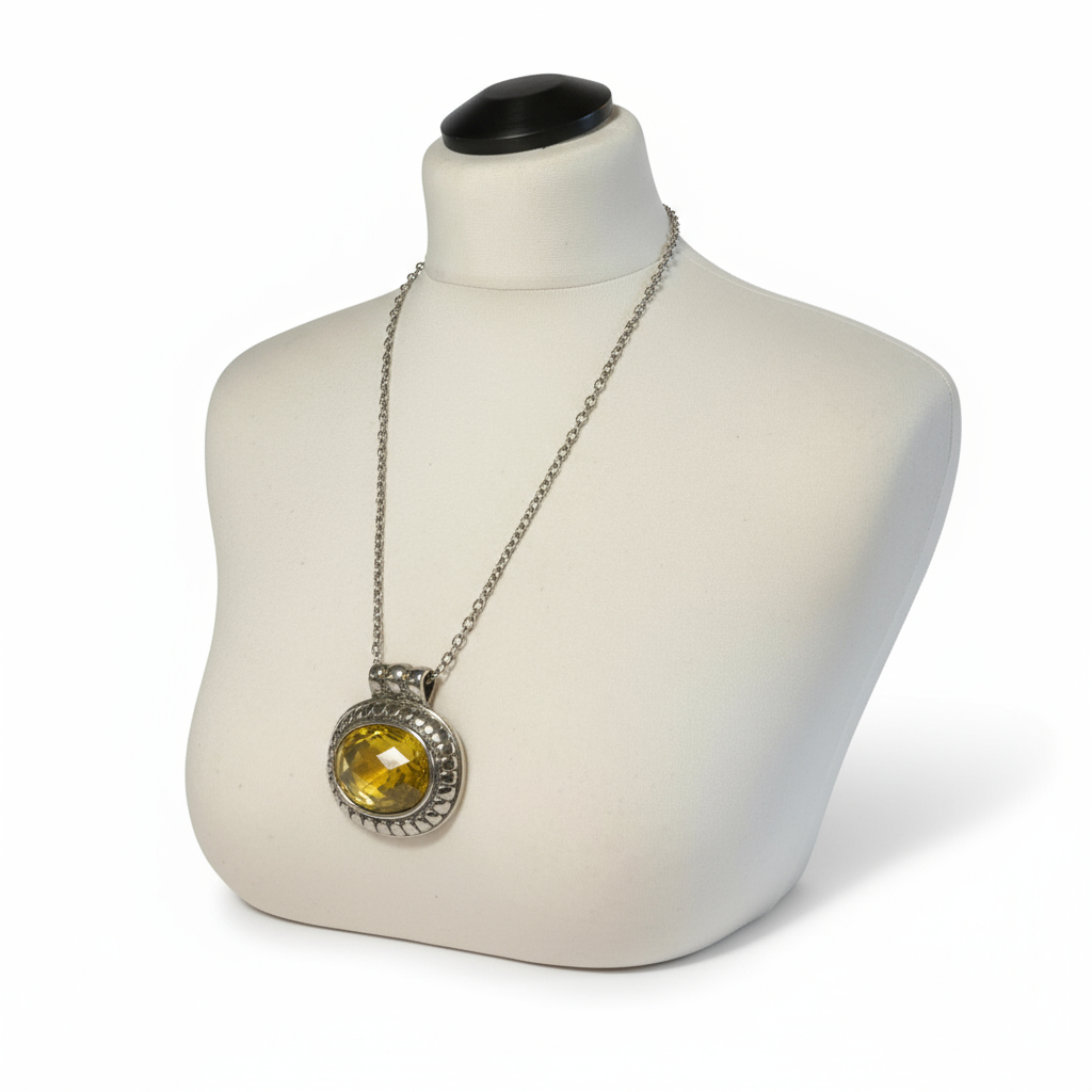 Vintage Lemon Quartz Large Pendant Necklace