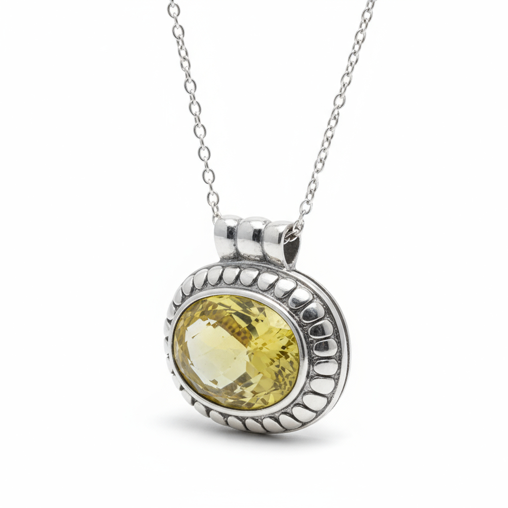 Vintage Lemon Quartz Large Pendant Necklace