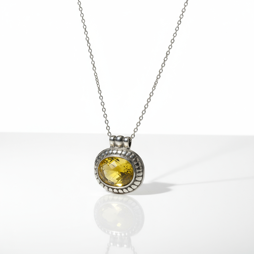 Vintage Lemon Quartz Large Pendant Necklace