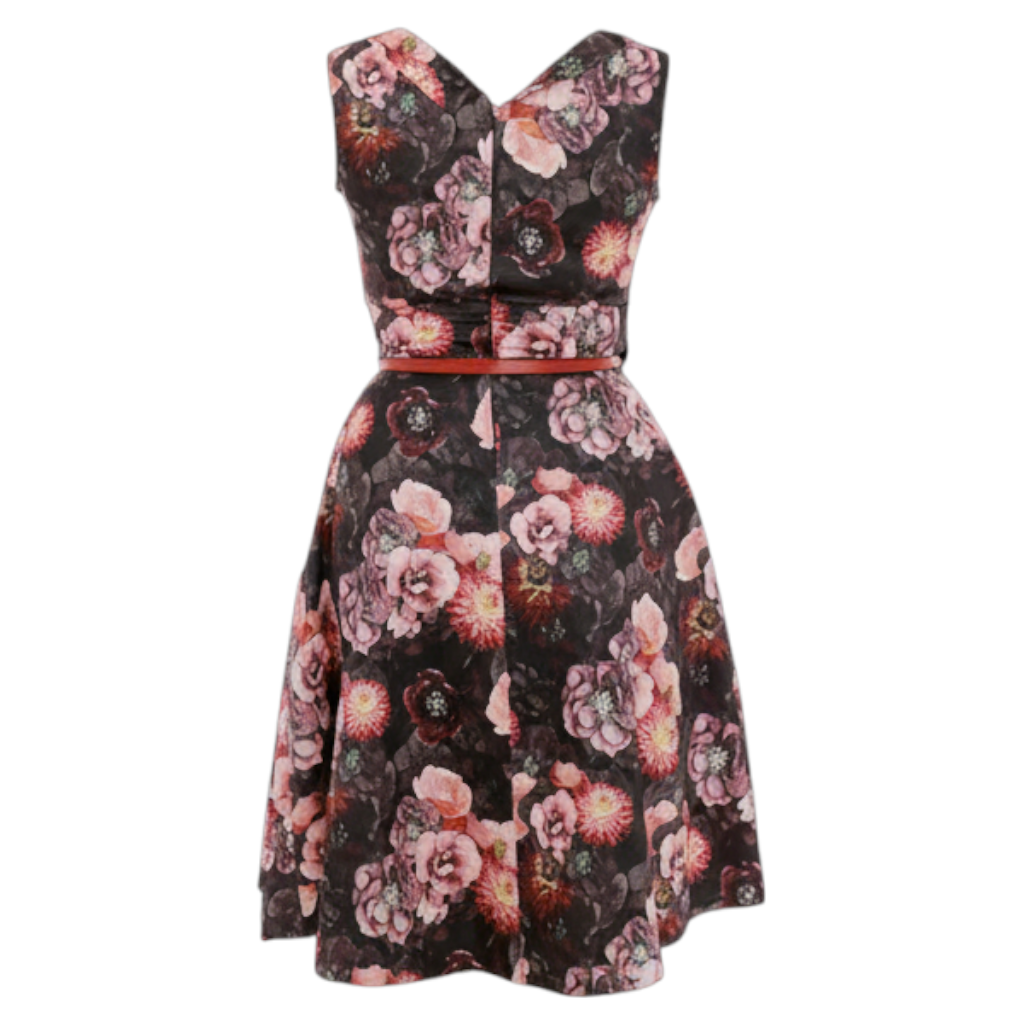 Lindy Bop Black Pink Floral Rockabilly Dress 1950's UK 8