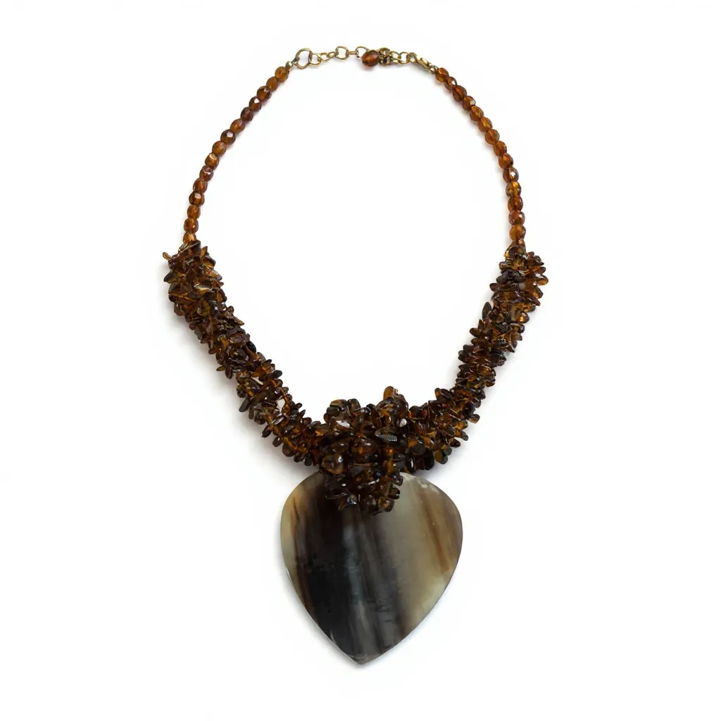 Baltic Cognac Amber Chunky Nugget Bead Horn Pendant Necklace