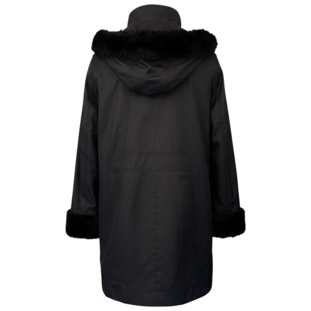 Andrew Marc New York Black Faux Fur Lined Hooded Coat UK 10