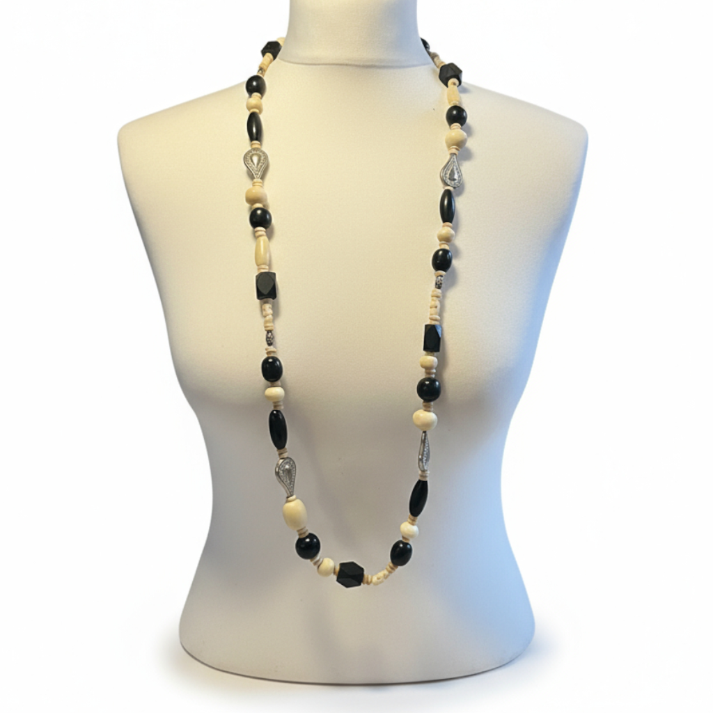 Vintage Black & Ivory Mixed Bead Necklace