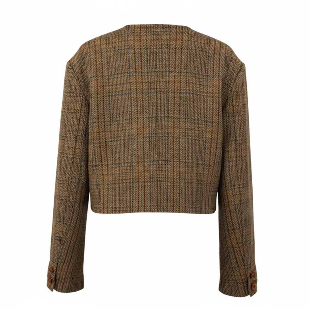 Mondi Vintage Brown Wool Check Tweed Box Jacket 1980's UK 8