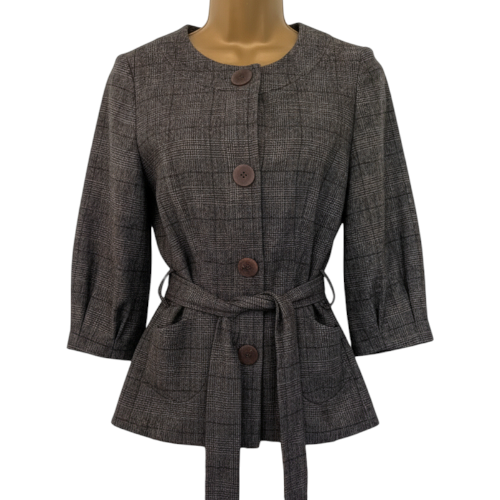 Monsoon Grey Check Tweed Wool Jacket UK 8