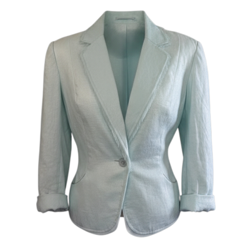 Monsoon Pale Blue Linen Silk Trim Jacket UK 14