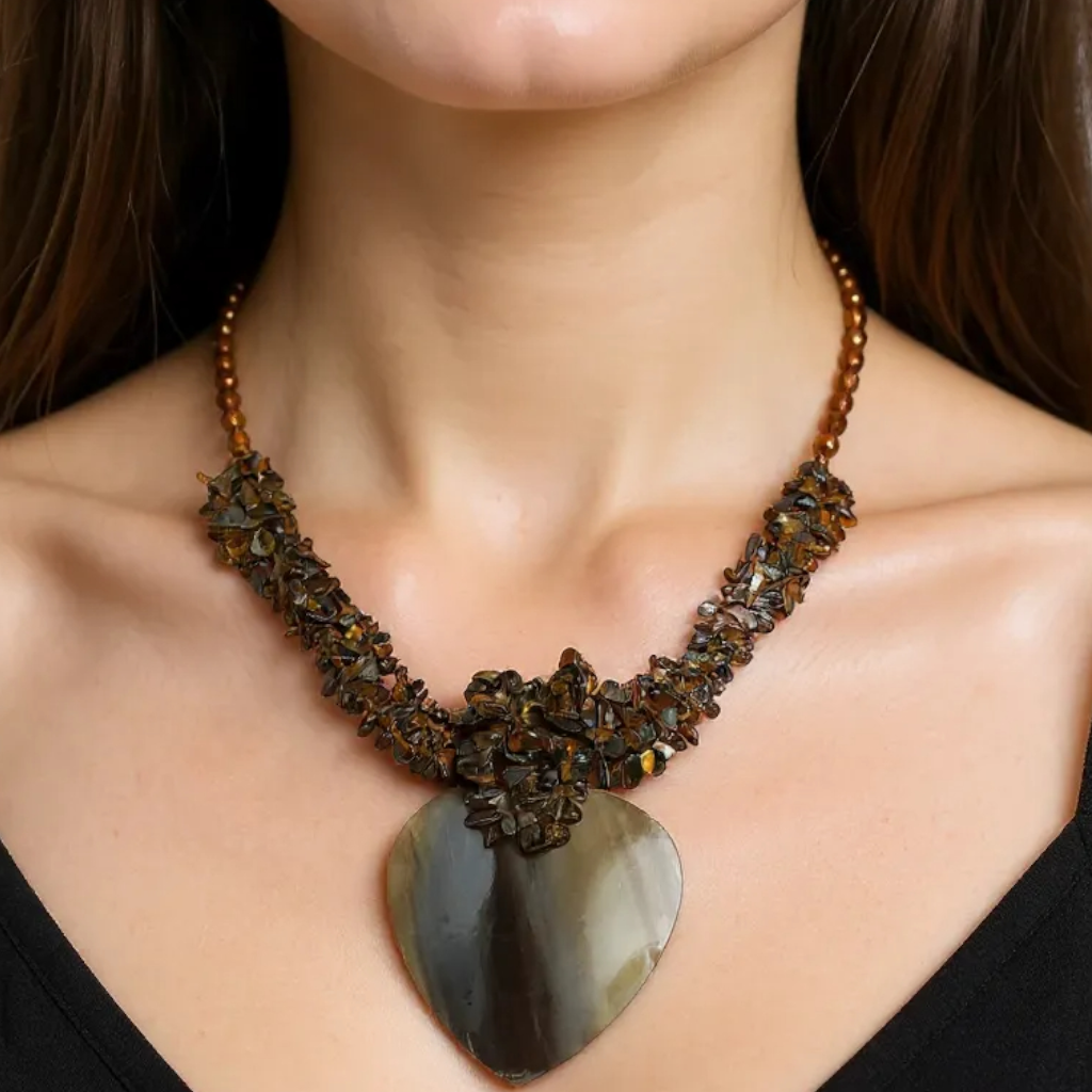 Baltic Cognac Amber Chunky Nugget Bead Horn Pendant Necklace