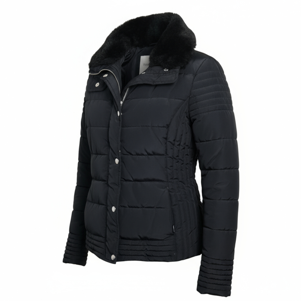 New Look Black Quilted Fur Collared Puffer Jacket UK 12