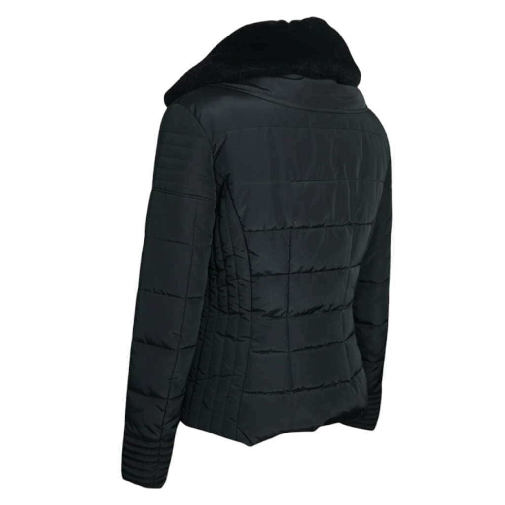 New Look Black Quilted Fur Collared Puffer Jacket UK 12