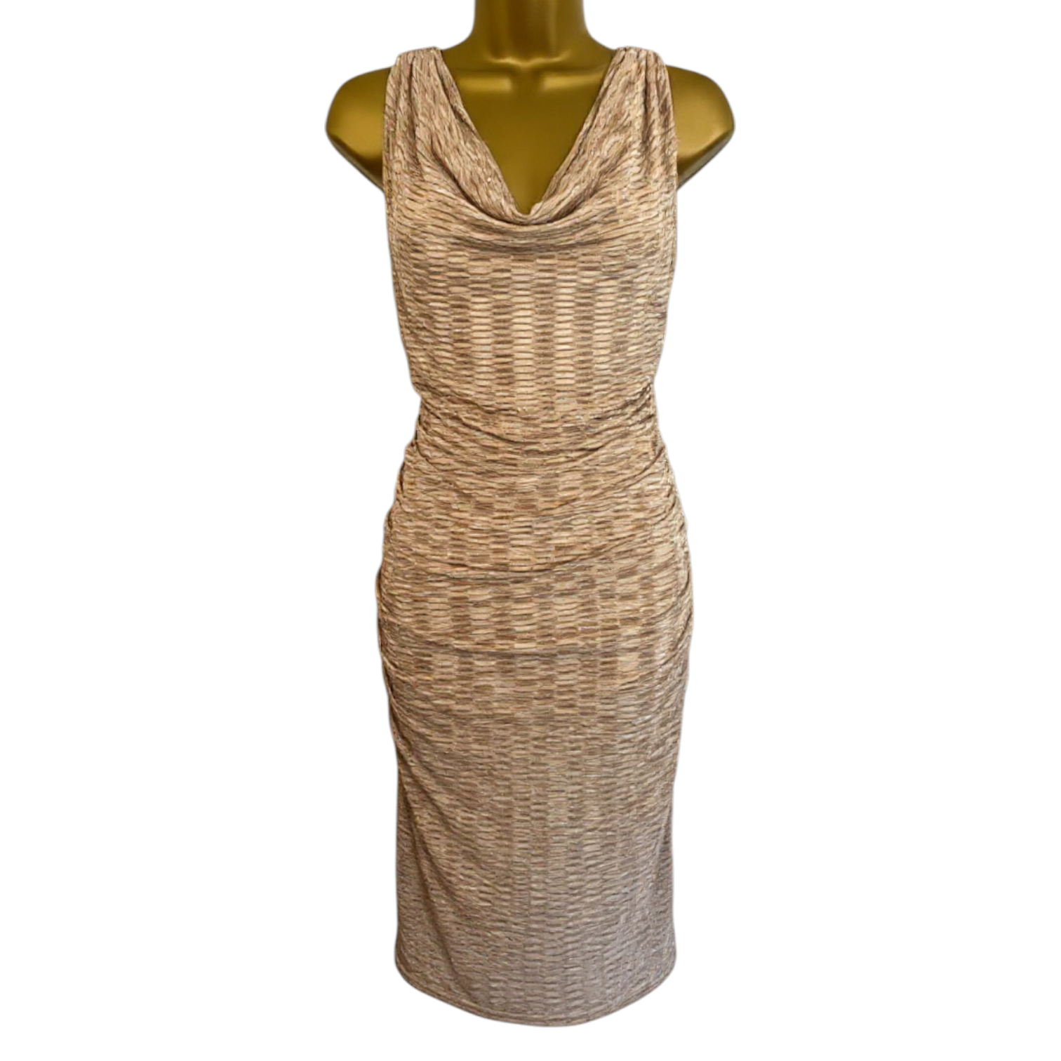 Phase Eight Pale Gold Crinkle Shimmer Dress UK 16