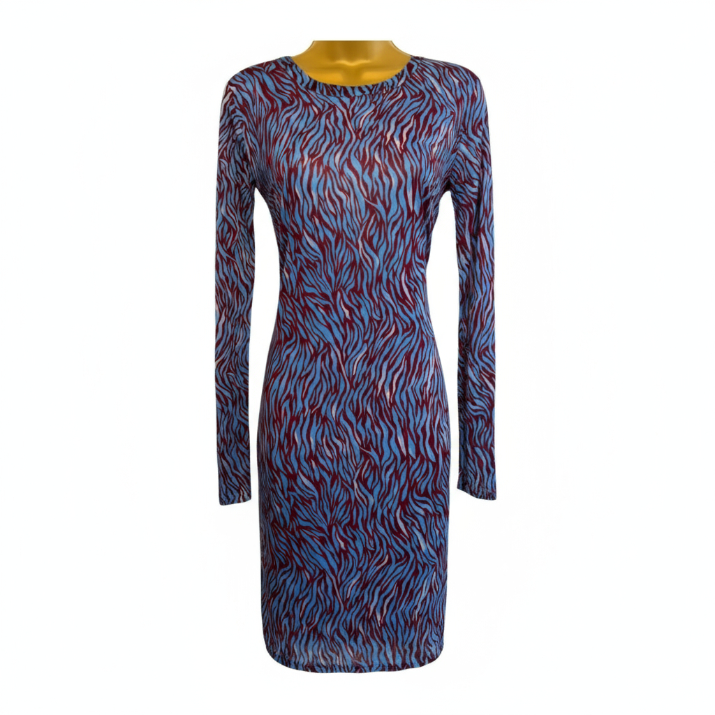 Primrose Park Blue & Claret Silky Dress UK 8