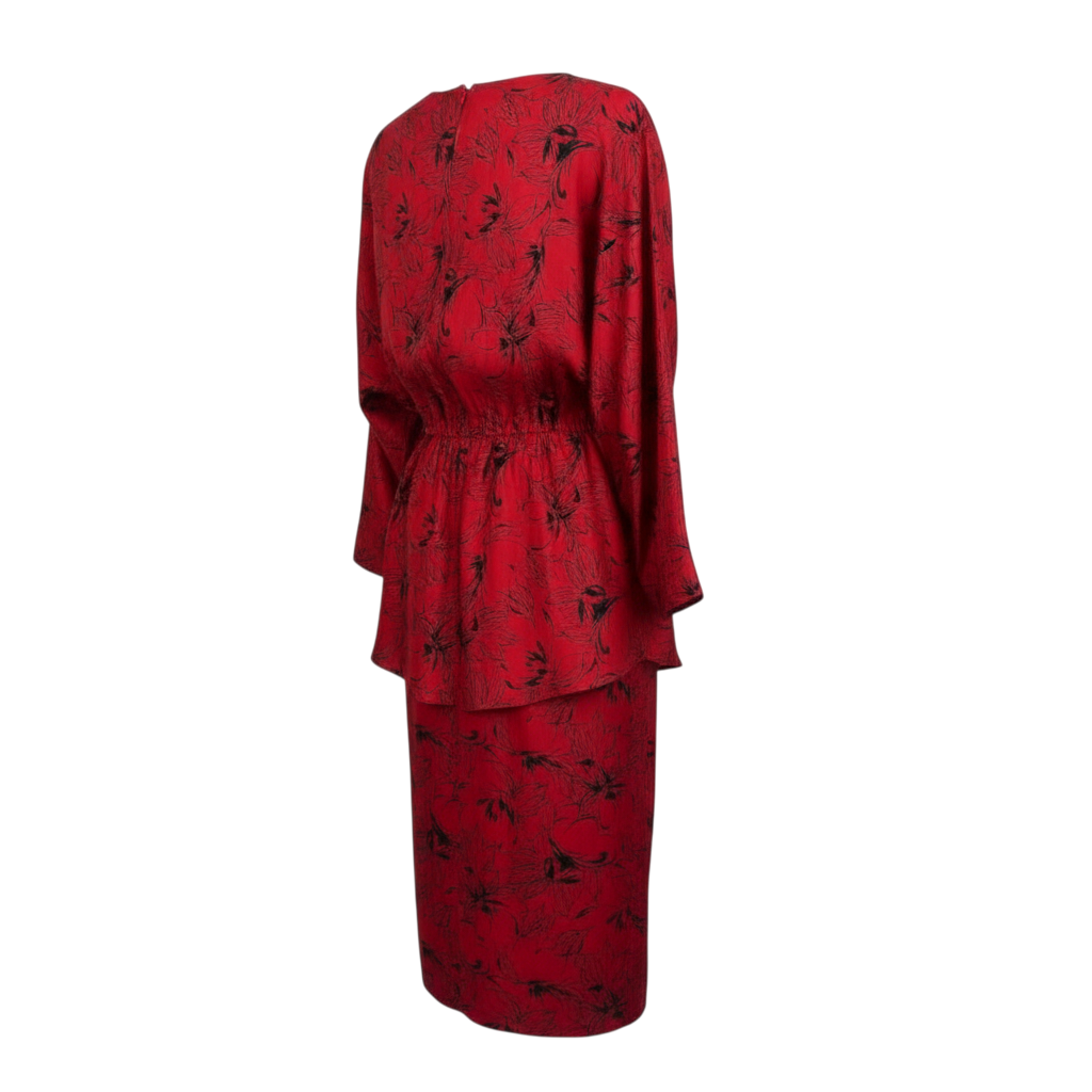 Radley Vintage Red Silky 1980's Peplum Dress UK 12