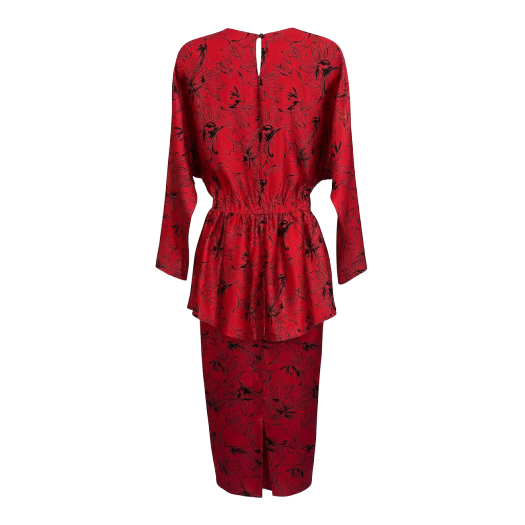 Radley Vintage Red Silky 1980's Peplum Dress UK 12