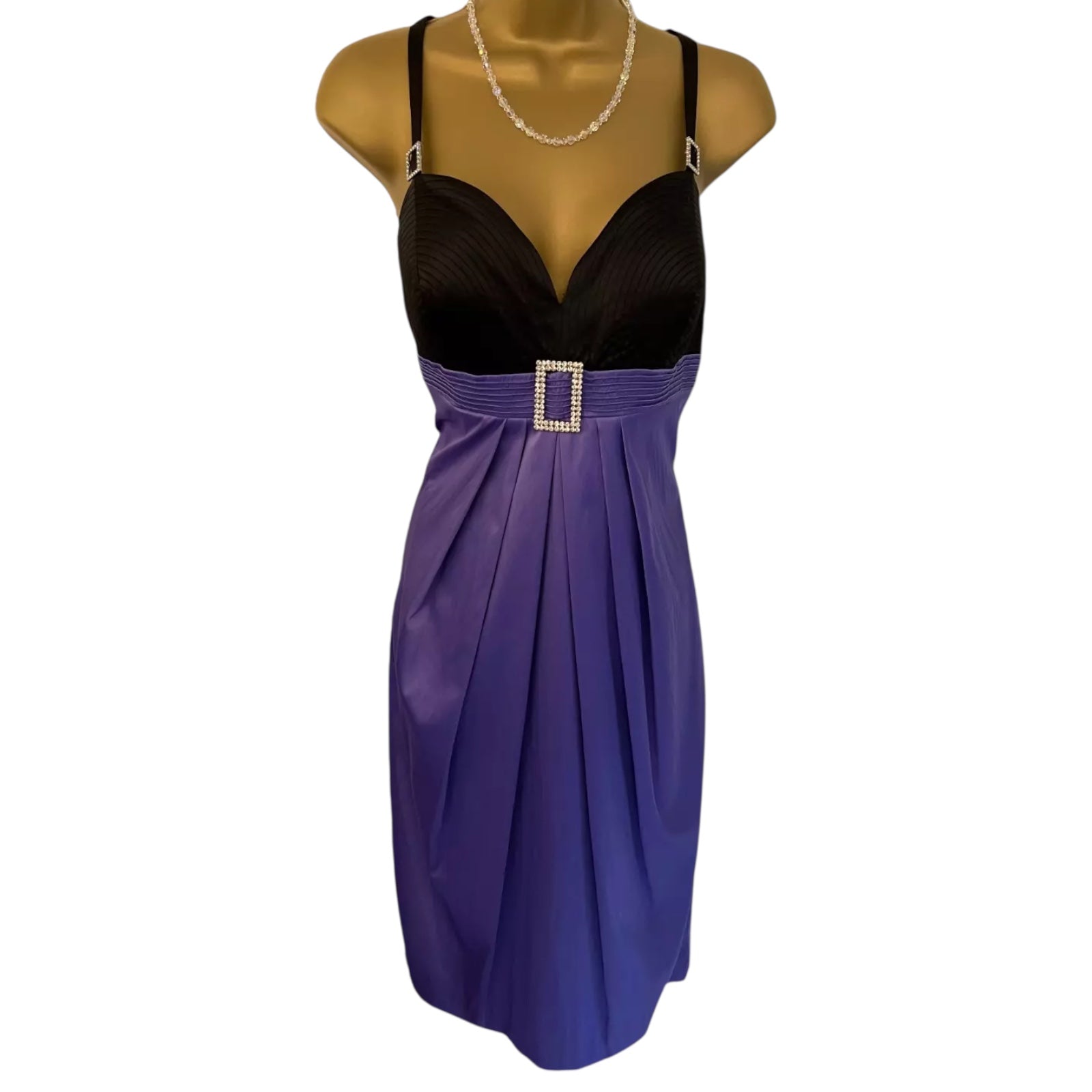 After Six Stunning Lavender Black Satin Dress UK 14