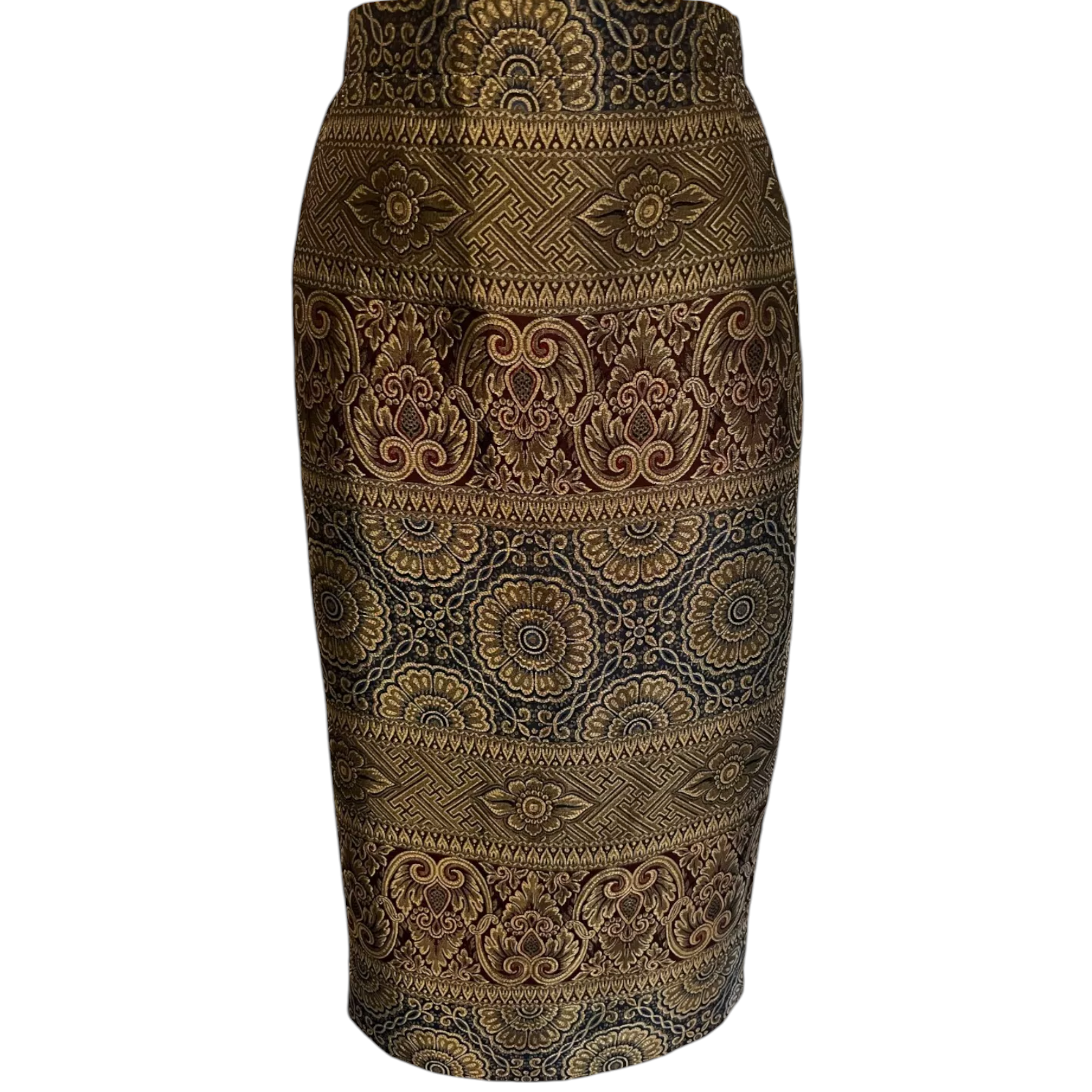Escada Margaretha Ley Vintage Gold Silk Jacquard Skirt UK 12