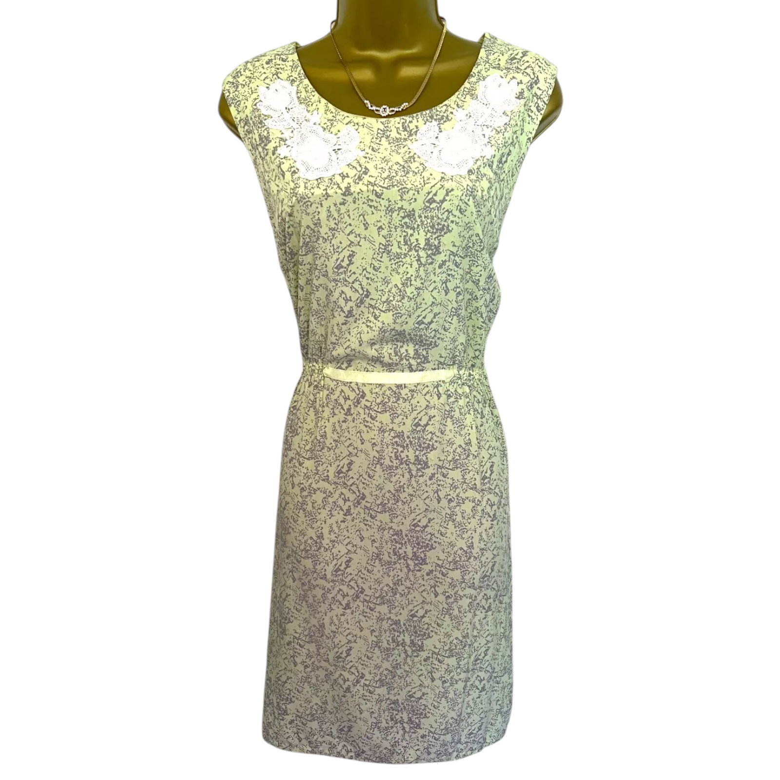 Numph Lime Yellow Grey Cotton Sleeveless Summer Shift Dress UK 12