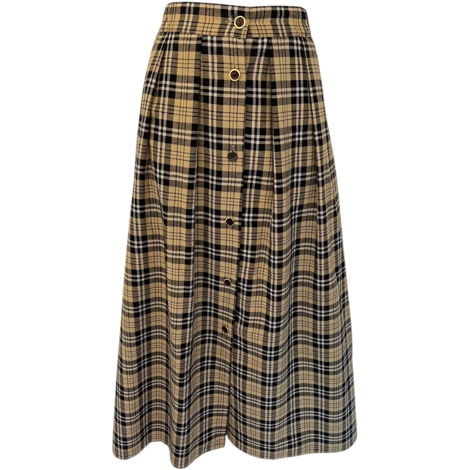 Laird-Portch Vintage Beige Black Check Pleated Skirt UK 12