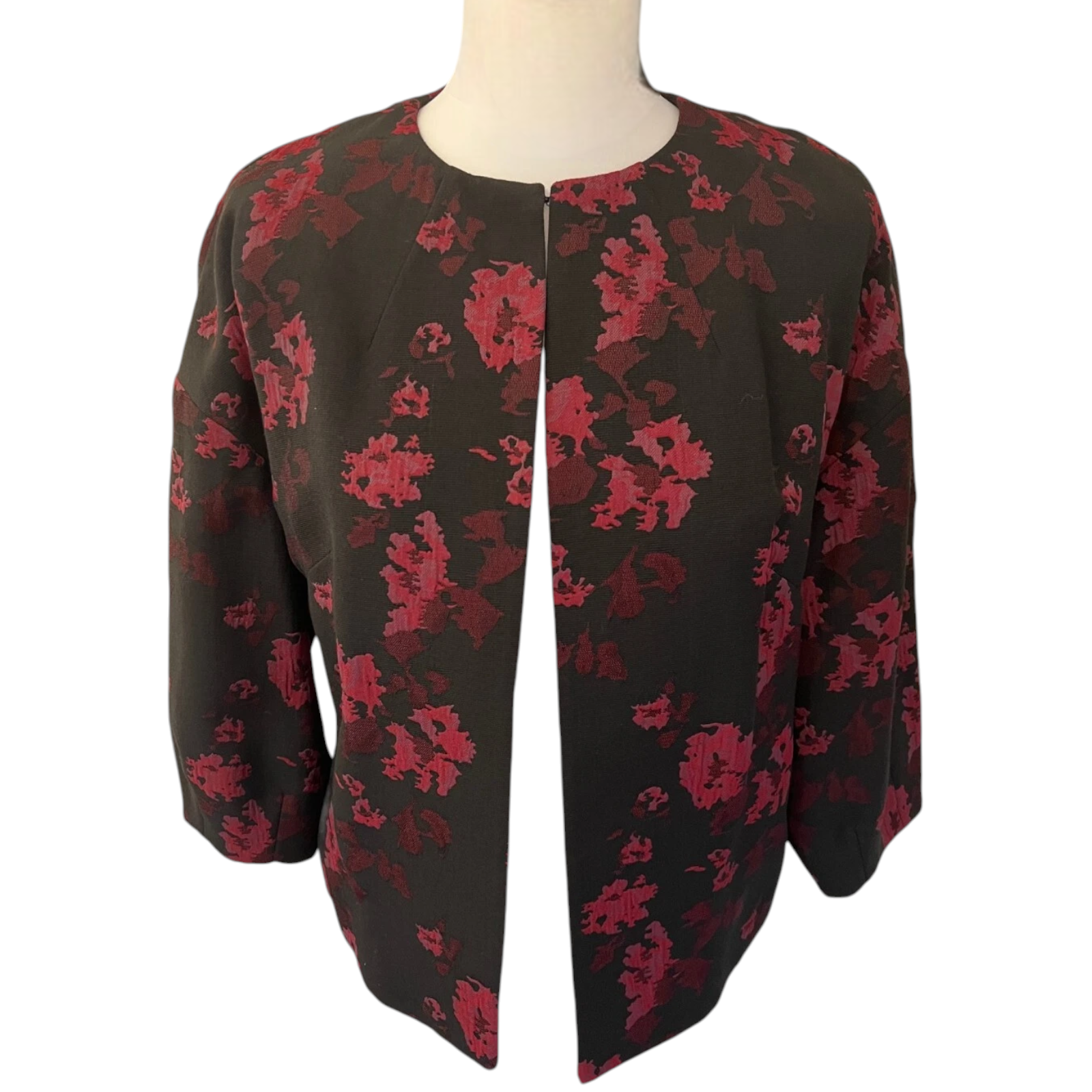 M&S Collection Black & Burgundy Jacquard Short Collarless Jacket UK 8