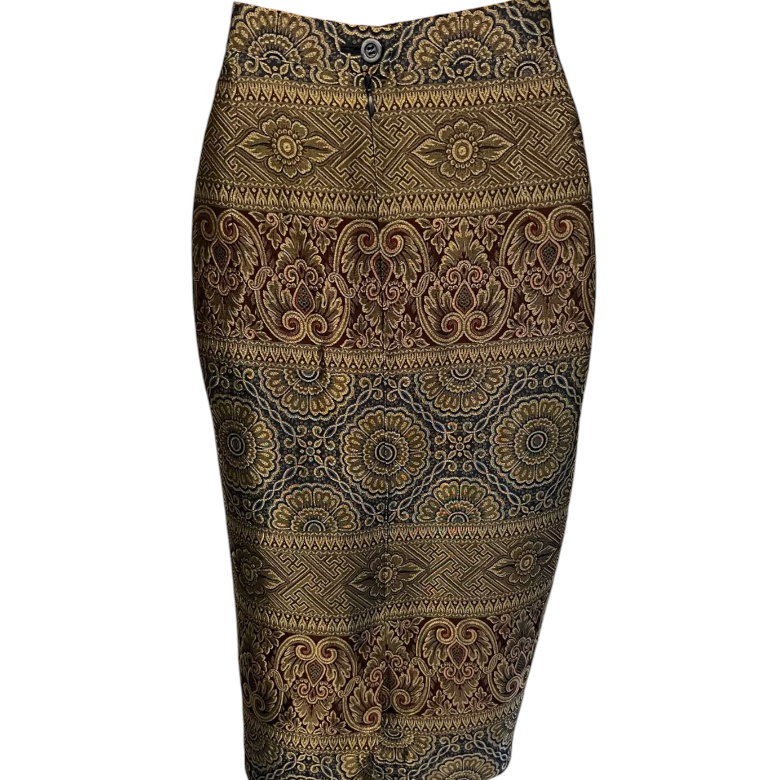 Escada Margaretha Ley Vintage Gold Silk Jacquard Skirt UK 12