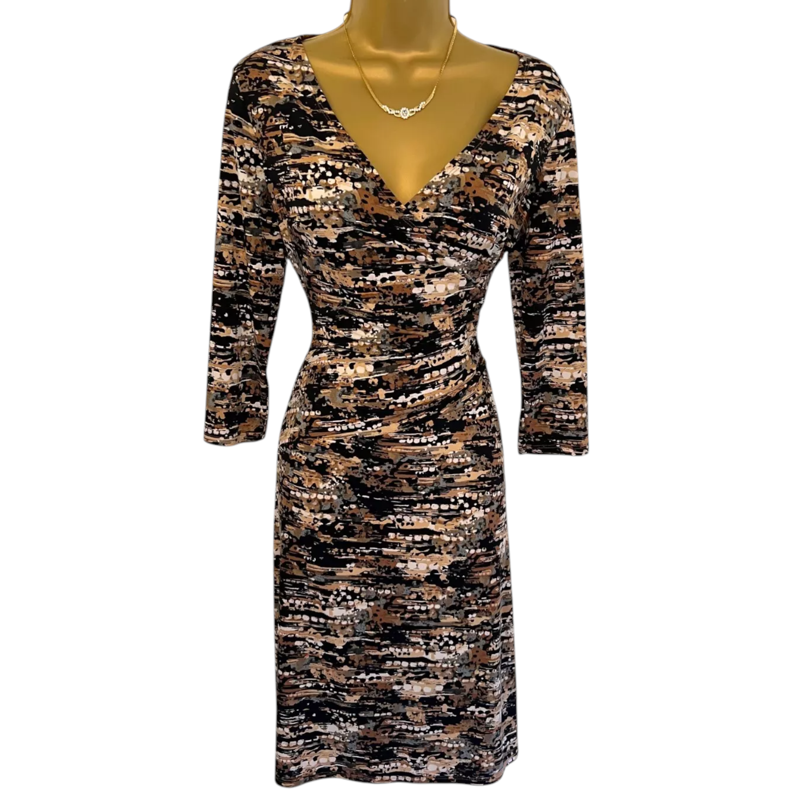Evan Picone Black & Brown Faux Wrap Dress UK 10