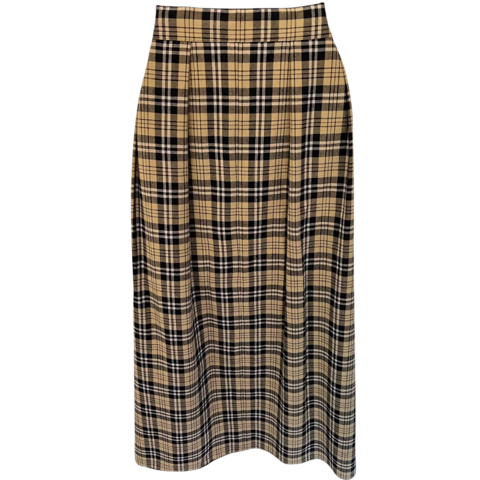 Laird-Portch Vintage Beige Black Check Pleated Skirt UK 12