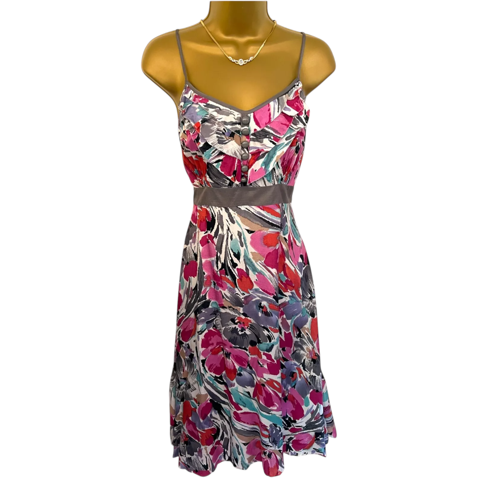 Monsoon Grey Pink Silky Strappy Dress UK 12