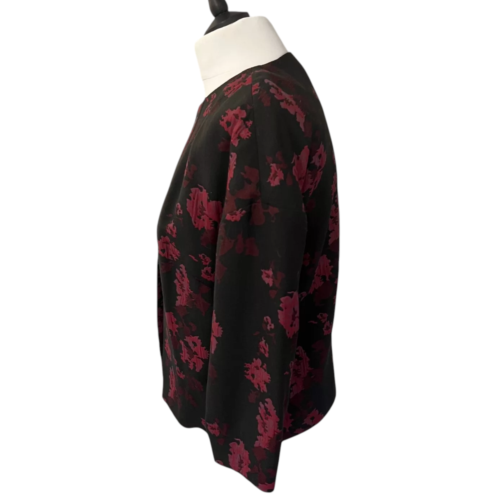 M&S Collection Black & Burgundy Jacquard Short Collarless Jacket UK 8