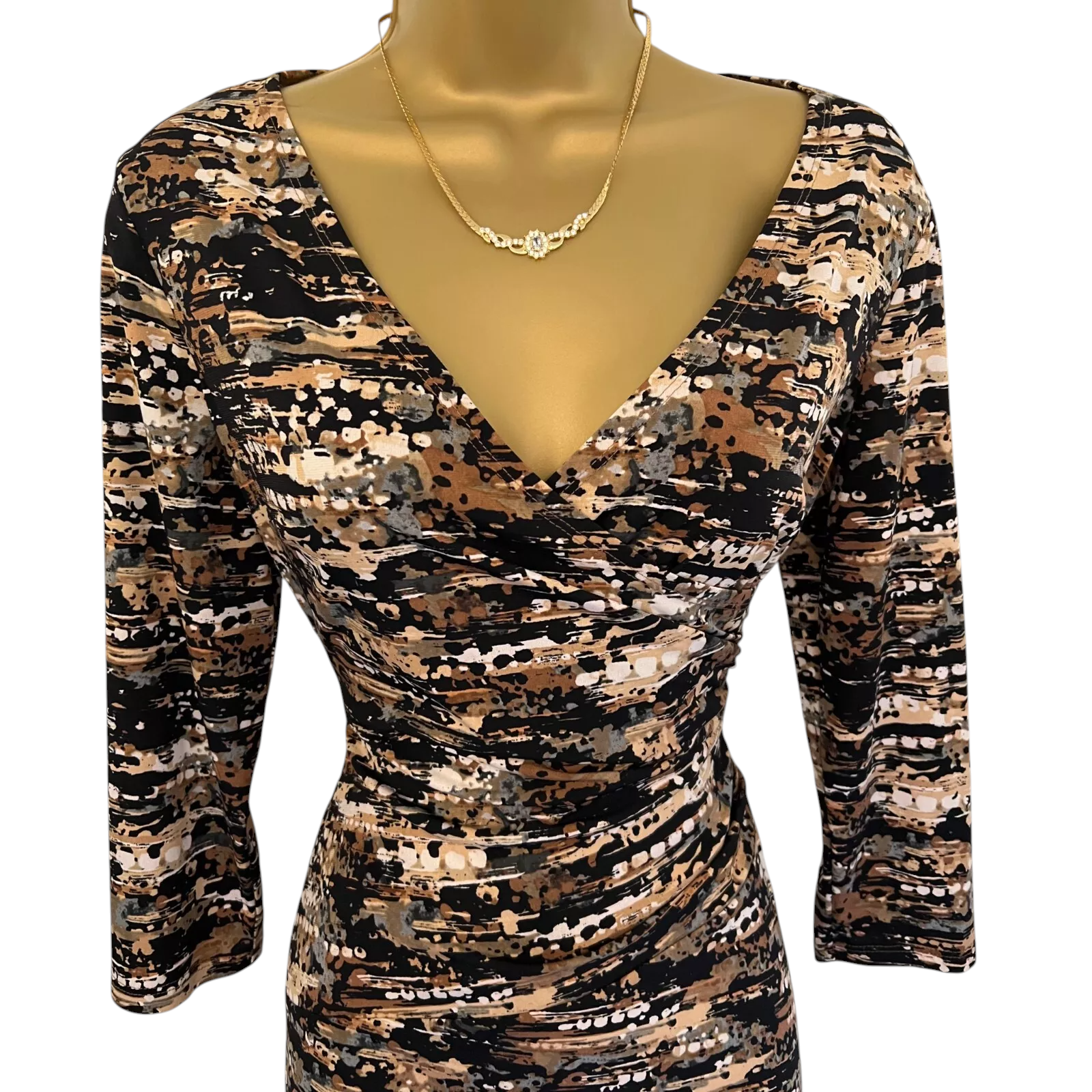 Evan Picone Black & Brown Faux Wrap Dress UK 10