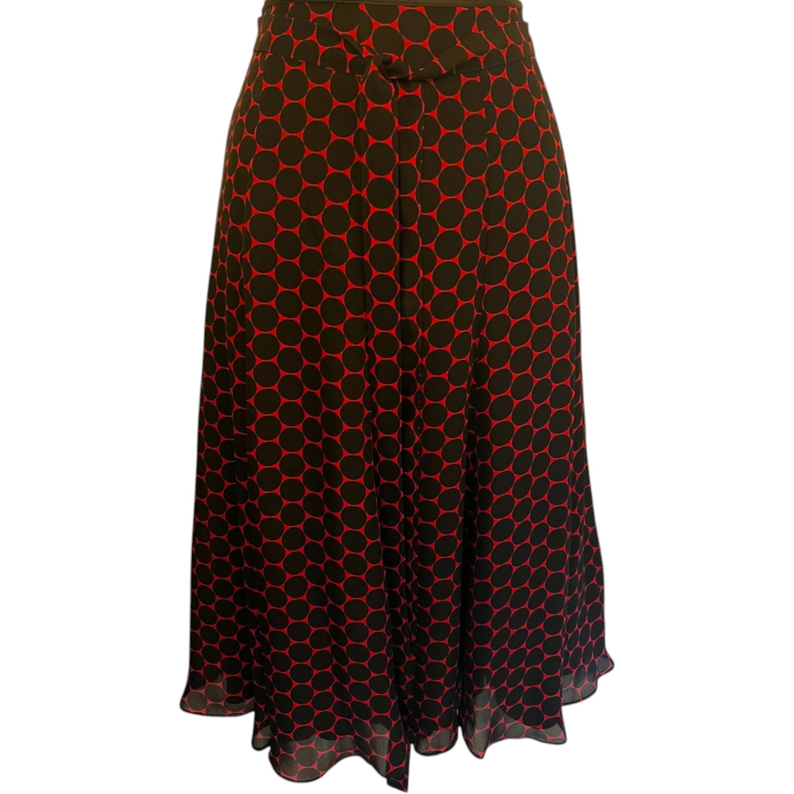 Hobbs Black & Red Silk Polka Dot Flared Skirt UK 8