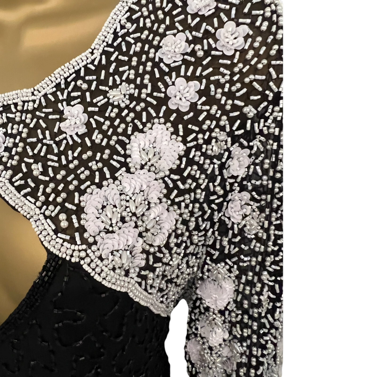 Laurence Kazar Vintage Black & White Beaded Dress 1980 UK 12