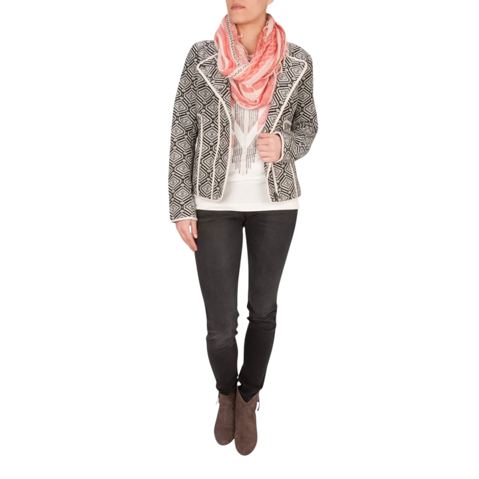 Sandwich Clothing Black & Cream Jacquard Collarless Jacket UK 12