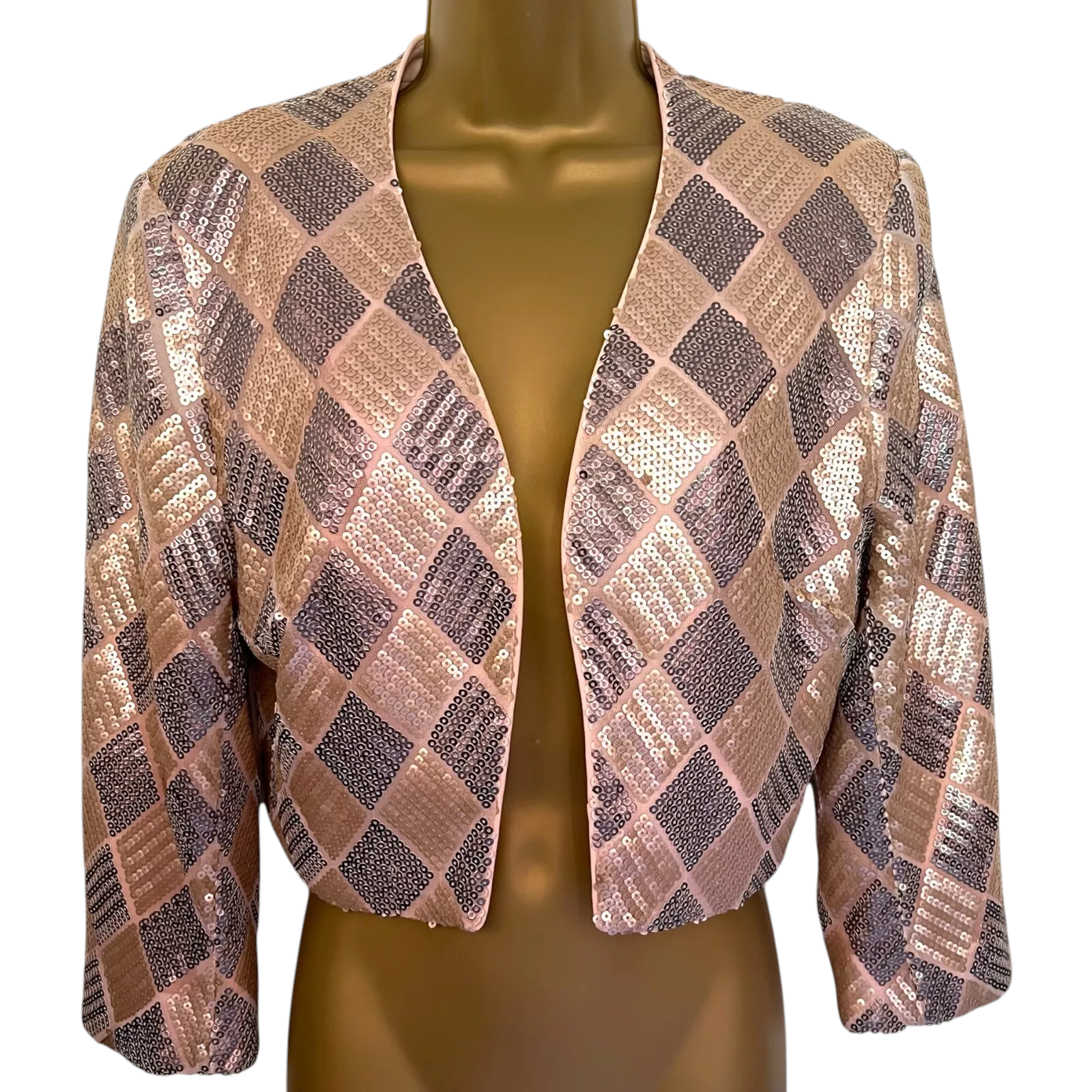 Michaela Louisa Peach Silver Sequin Jacket UK 14