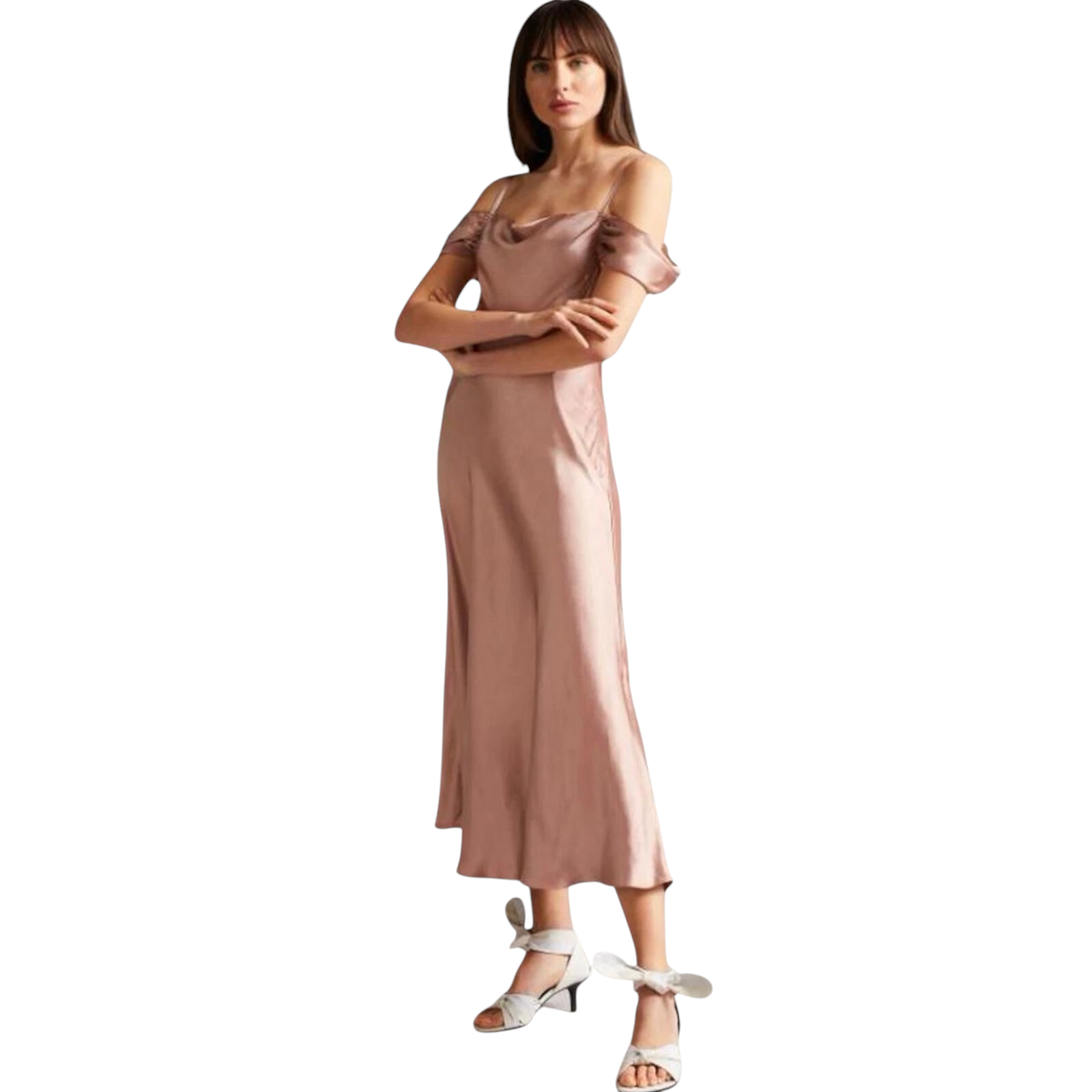 Ted Baker Dusky Pink Cold Shoulder Dress UK 14