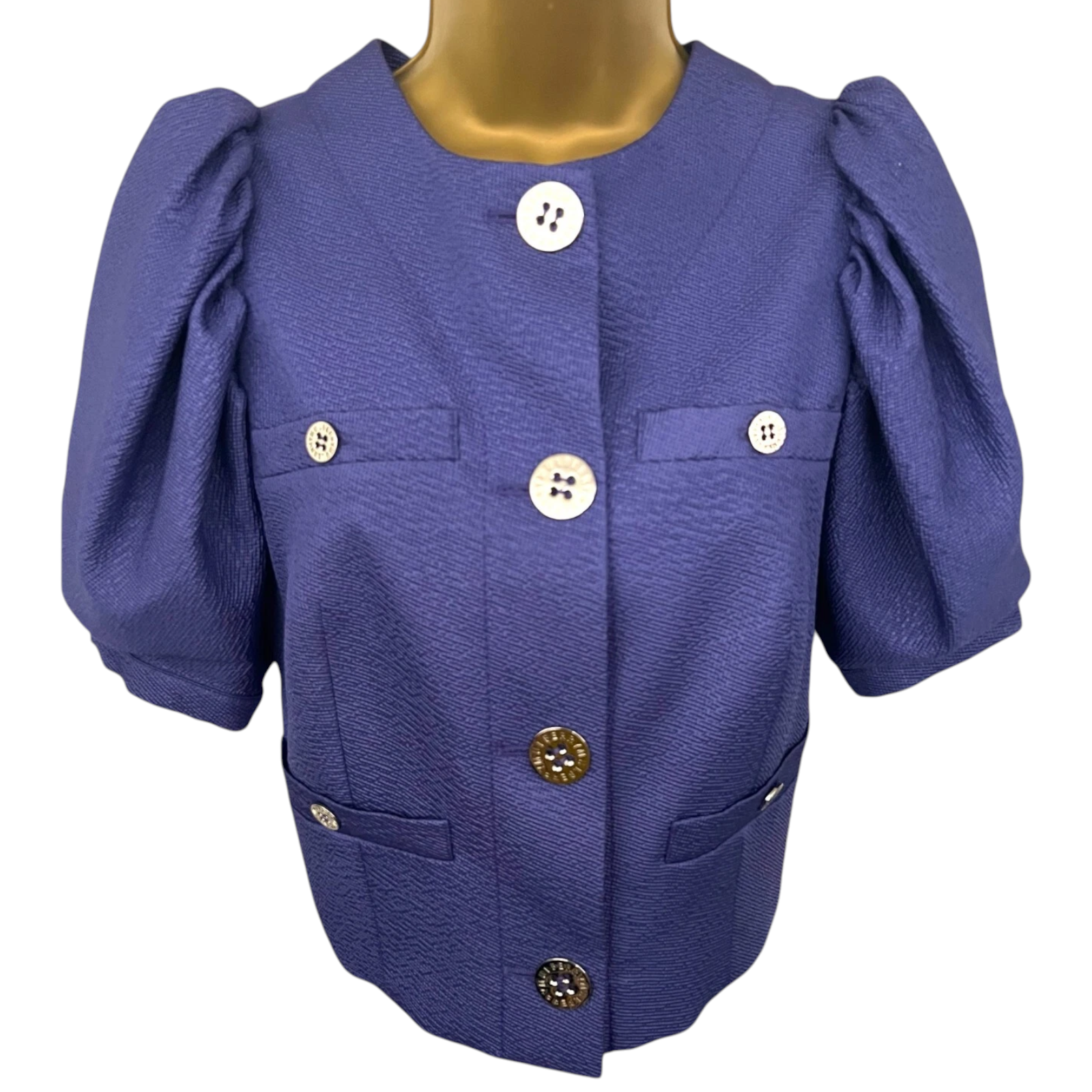 Mulberry Purple Short Puff Sleeve Cropped Waffle Jacket UK 8